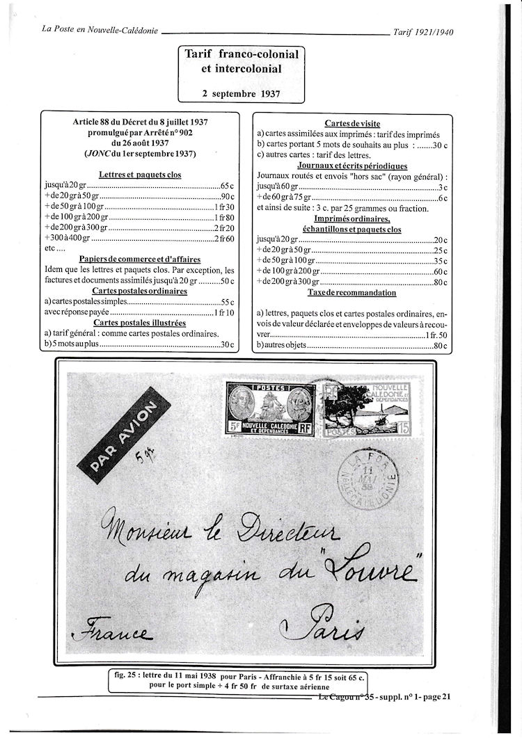 Tarifs postaux Nouvelle-Calédonie 1921-1940 page 21a