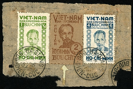 Fragment de lettre  vietminh affranchie avec timbres Hô Chi Minh à Hagiang 1951