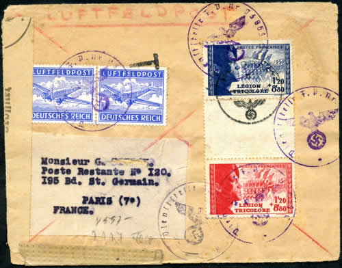 Lettre affranchie avec timbres légion tricolore et deux timbres Luftpost