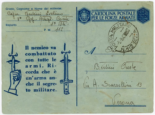 Carte militaire avec propagande  oblitérée de la poste militaire de Corte 5-9-43