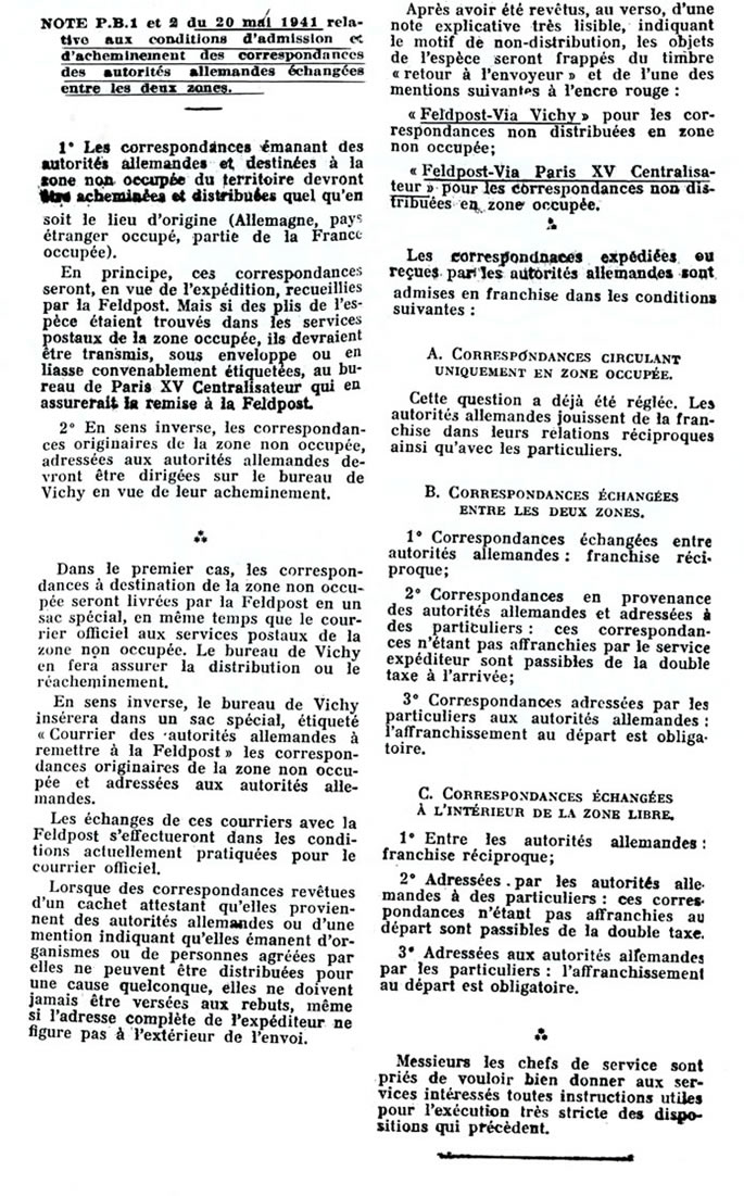 Note  concernant la correspondance des autorités allemandes 20 mai 1941