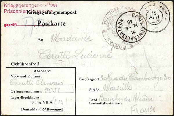 Correspondance d'un prisonnier français en Allemagne avant mai 1940