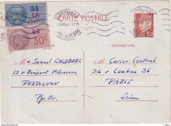 demande d'extrait du casier judiciaire avec timbre fiscal sur carte interzones 1942