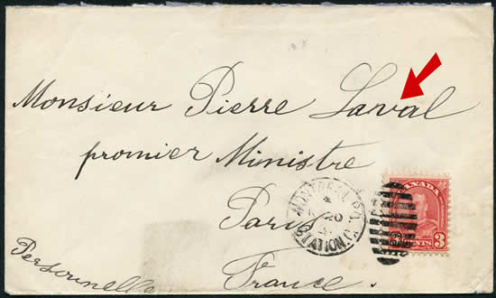 Lettre adressée à Pierre Laval premier Ministre