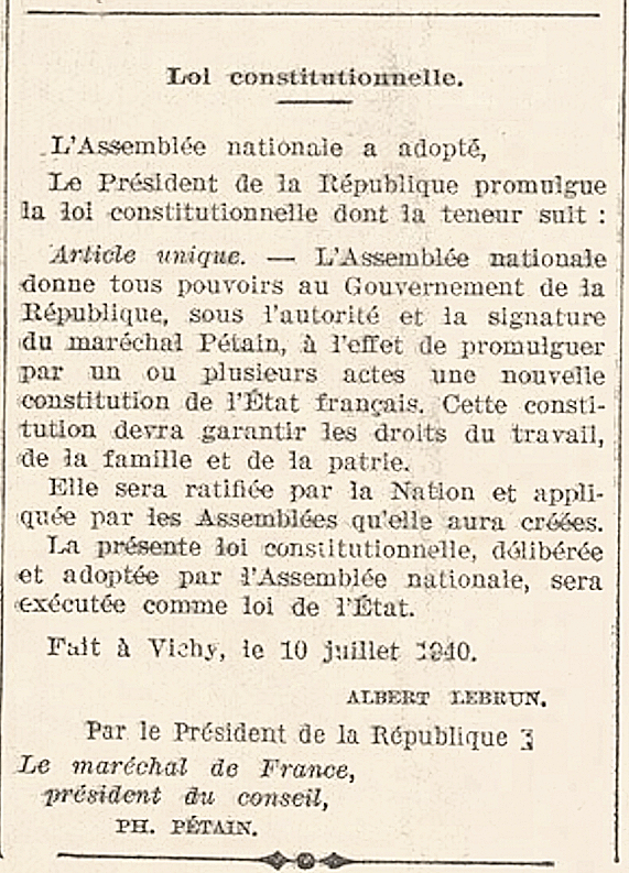 Loi constitutionnelle 10 juillet 1940