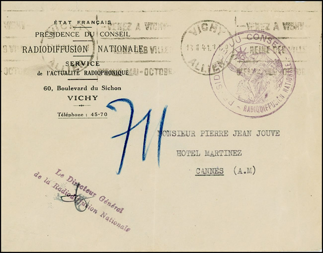 Lettre à entête de la Radiodiffusion Nationale dépendant de la Presidence du Conseil