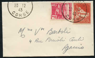 1F et 50 c Algérie sur lettre d'Ajaccio