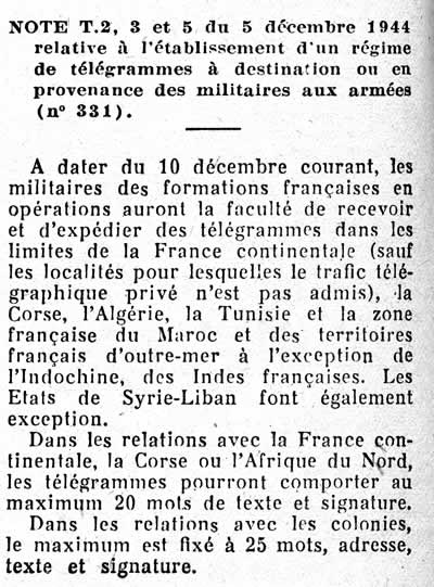 Télégrammes militaires décembre 1944