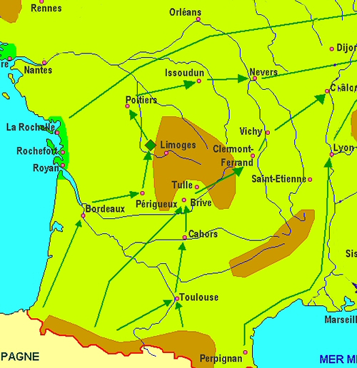 Itinéraire de la retraite allemande au sud de la Loire