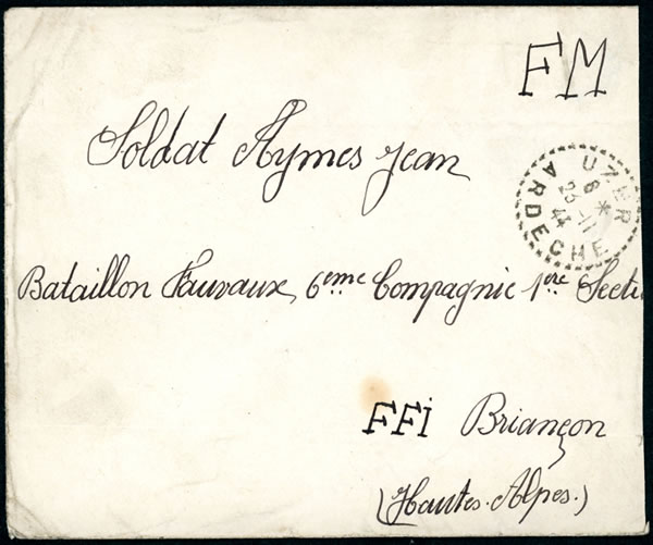 Lettre adressée à un FFI du bataillon Chauveau à Briançon
