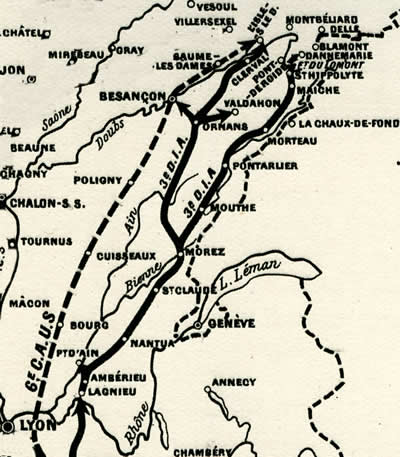 itinéraire du 1er Corps d'Armées en Franche-Comté