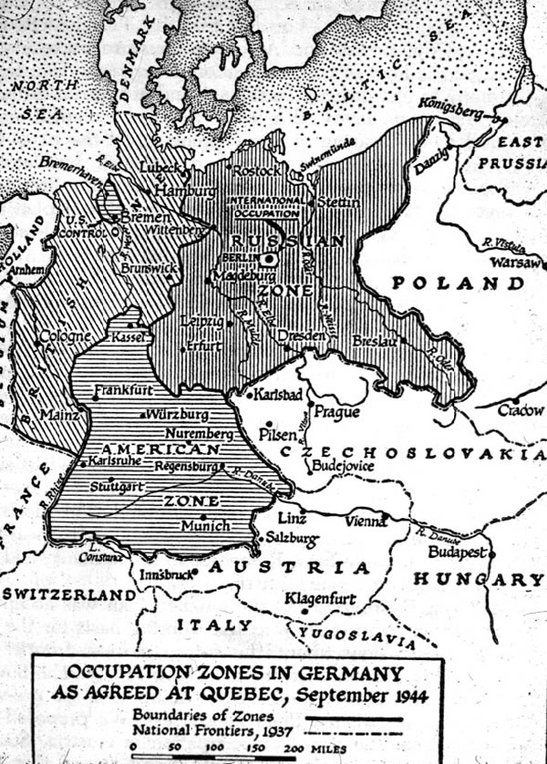Découpe de l'Allemagne proposé par la Conférence de Quebec en 1944