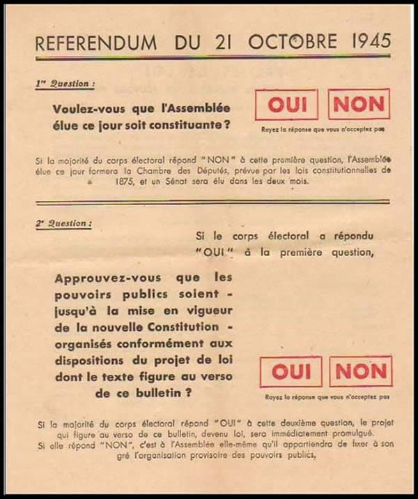 Bulletin de vote au référendum de 1945
