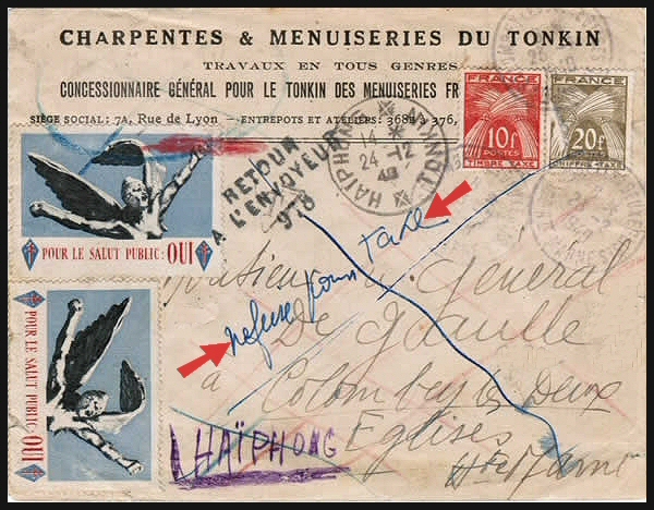 Lettre taxée avec la vignette de Gaulle