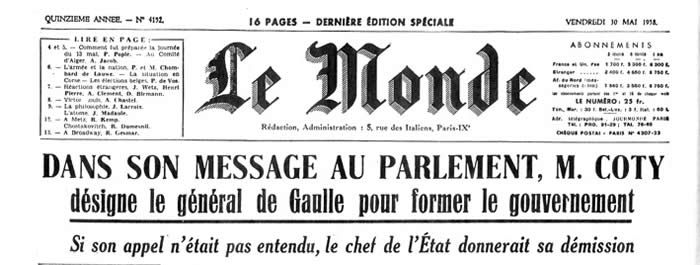Message du Pdt Coty nommant le général de Gaulle