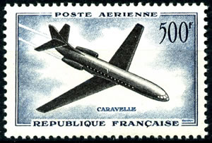 Timbre Poste aérienne de France Caravelle