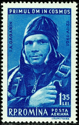 Timbre de Roumanie montrant Youri Gagarin