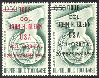 Timbres du Togo surchargés John Glenn