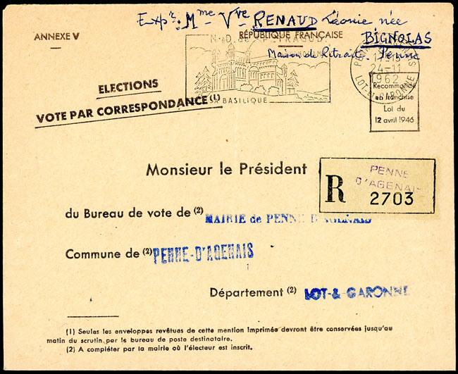 Vote par correspondance novembre 1962