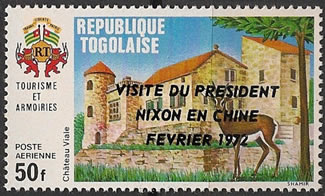 timbre du Togo surchargé Visite Nixon en Chine