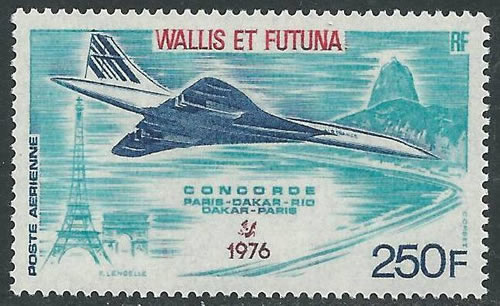 Timbre de Wallis et Futuna 1er vol Concorde
