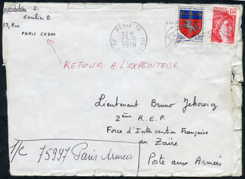 Enveloppe envoyée à kolwezi