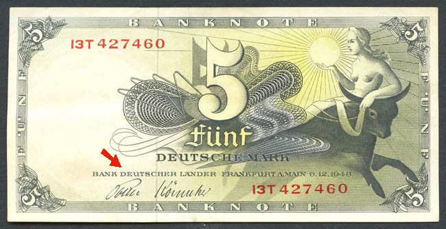 Billet de 5DM de la banque der deitscher Lânder