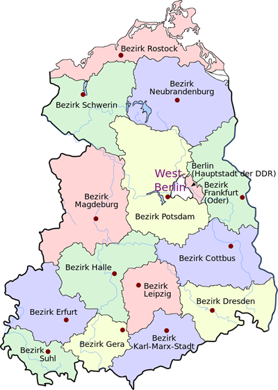 Carte des Bezirk de DDR