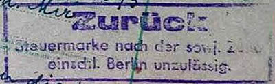Griffe timbre à surtaxe de Berlin interdit pour la zone soviétique
