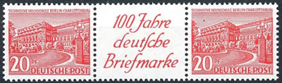 une vignette entourée de deux timbres
