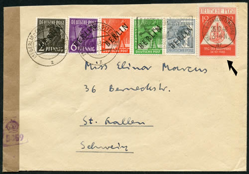 Berlin Ouest Affranchissement mixte pour la Suisse octobre 1948
