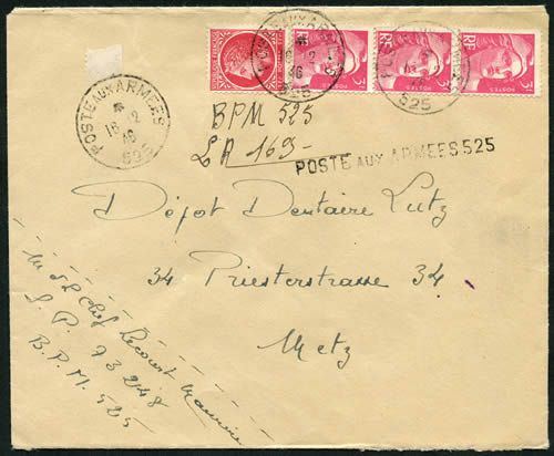 BPM 525 sur lettre recommandée décembre 1946