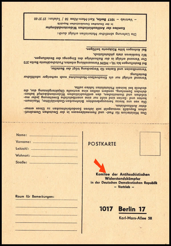 Carte postale préimprimée pour le comité antifasciste