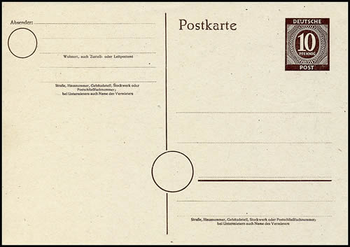 Carte postale du Kontrollrat à 10 Pf