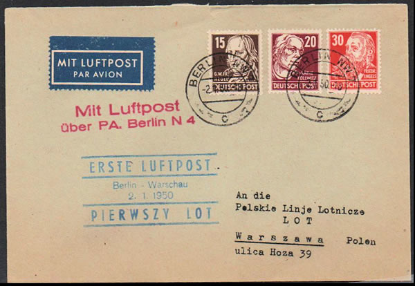 1er vol aérien transportant du courrier pour l'étranger au départ de la DDR