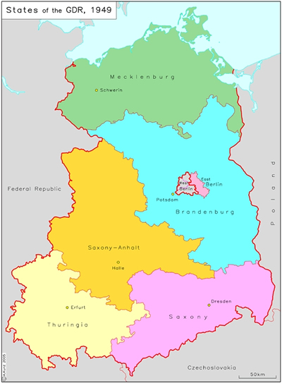 Carte des Länder de RDA en 1949