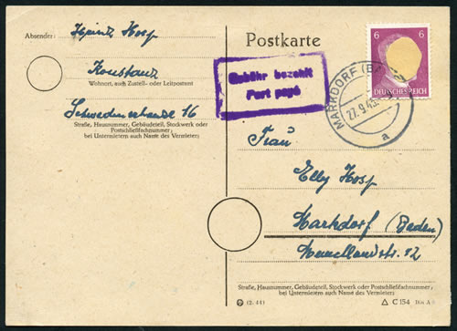 Carte postale de ZOF avec timbre Hitlermobile  occulté