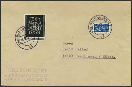 Lettre intérieure avec le timbre 17 juin 1953