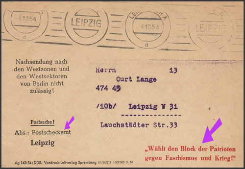 Griffe de propagande pour les élections d'octobre 1954 en RDA