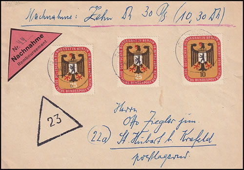 Lettre avec les timbres réunion du Bundestag à Berlin 1956