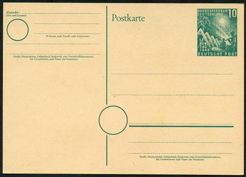 1ère réunion du Bundestag entier carte postale 10pf