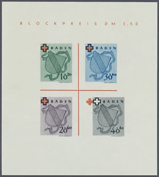 impression décalée d'un timbre du bloc Croix-Rouge de Bade