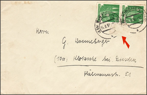 Lettre pour la RDA avec timbre fiscal pour Berlin arraché