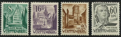 Timbres du Wutemberg en Dpf