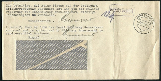 Lettre d'entreprise autorisée par l'armée américaine aout 1945