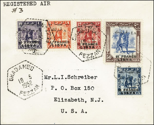 Lettre avec timbres surchargés du Fezzan pour les uSA
