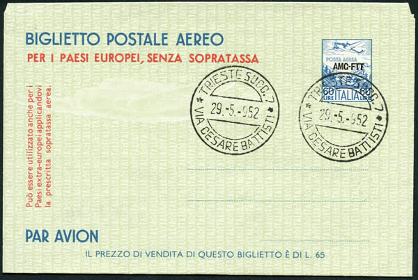 Aérogramme italien surchargé à Trieste