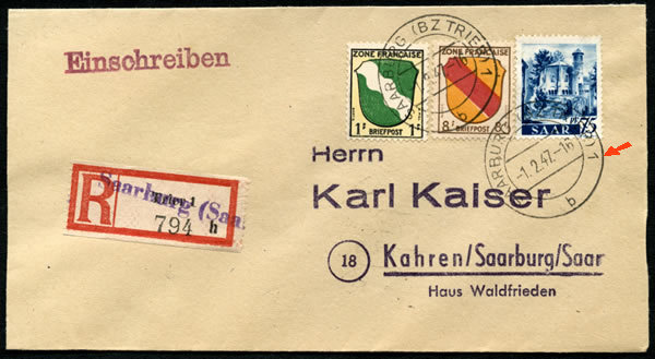 cachet Saarburg (BZ Trier) sur timbres de Sarre