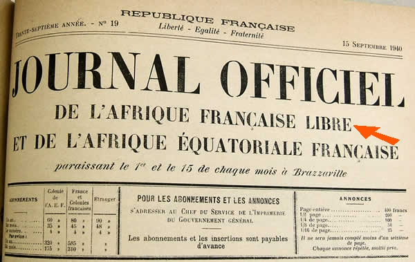 1er numéro du journal de l'Afrique Française Libre et de l'AEF