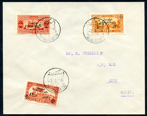 les trois timbres sur lettre